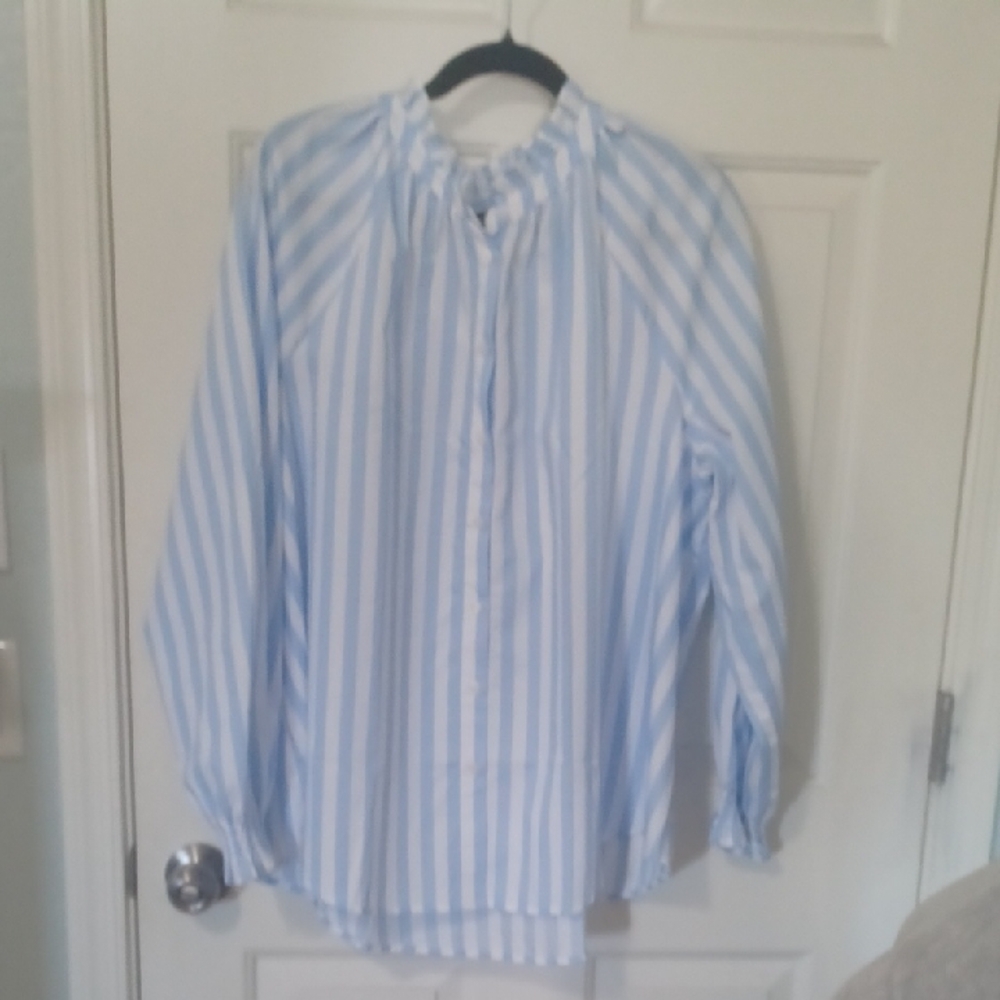 Lane Bryant Light Blue and White Striped Kids Blouse